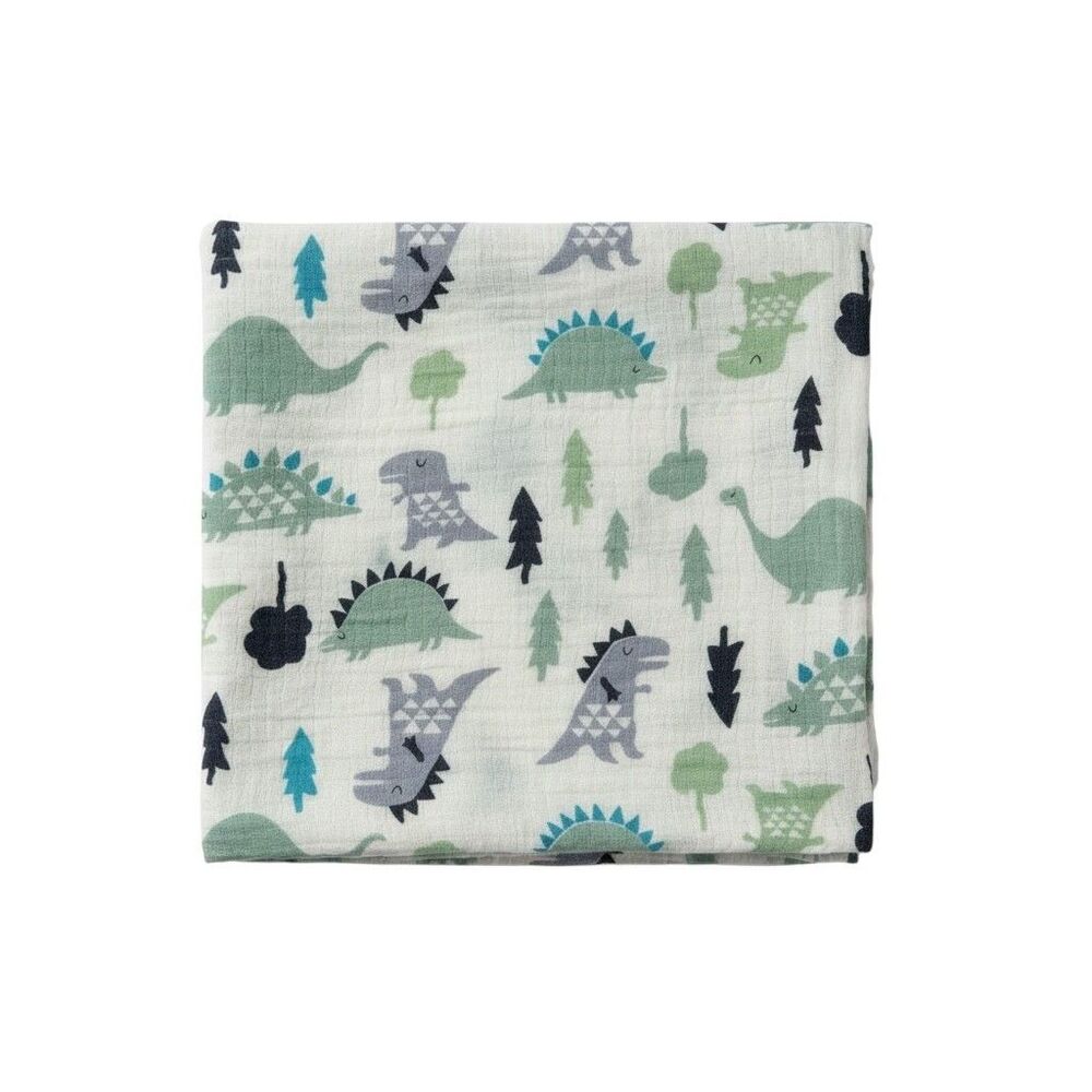 Aden By Aden + Anais Muslin Swaddle Blanket Dinosaur Baby Infant White Blue